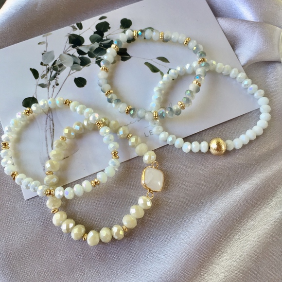 4-piece Shimmer Stone Creamy White Bracelet Set - Picture 2 of 4